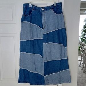 Meandyou Vintage Denim Western Country Boho Cotton Y2K Midi Layered Skirt. Sz 1X